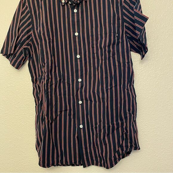 Obey 100% cotton Button Down stripe blue red casual Short Sleeve Shirt -S - Picture 3 of 7